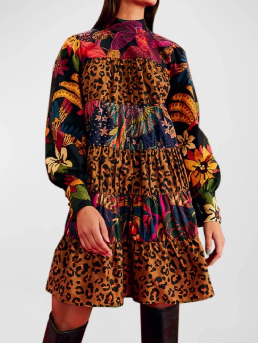 NWT Farm Rio Mixed Black Print Mini Dress. **small flaw**